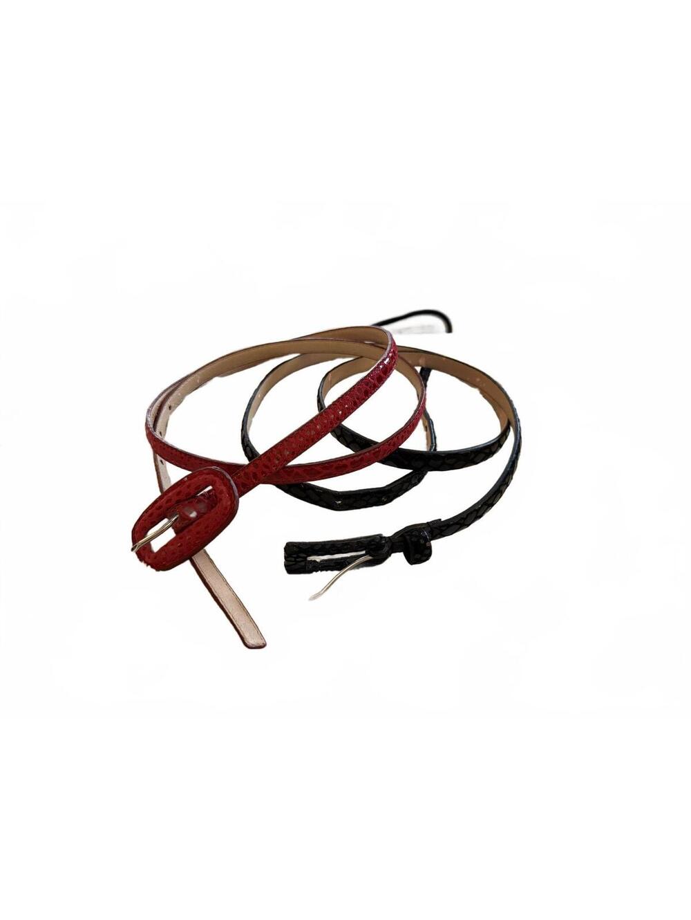 Set of Two Thin Leather Belts in Black and Burgundy